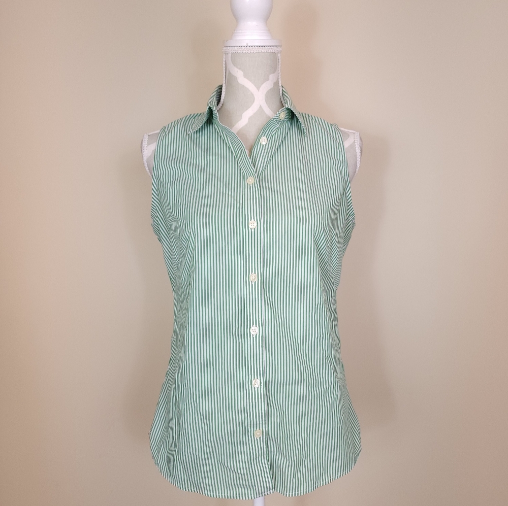 Banana Republic Cotton Blend Collared Button Down Sleeveless Top Size 6 Striped